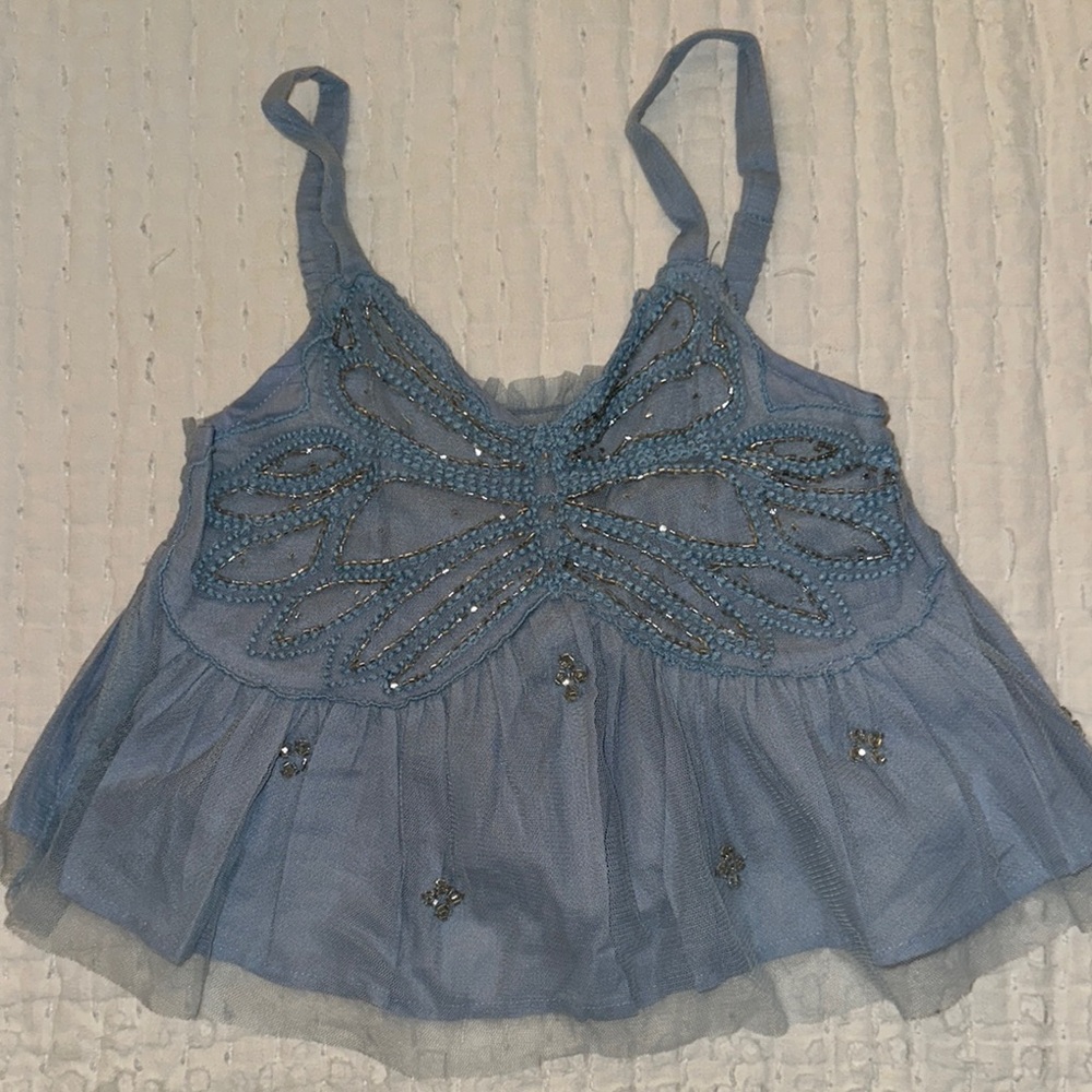 Zara Blue Embellished Smocked Camisole